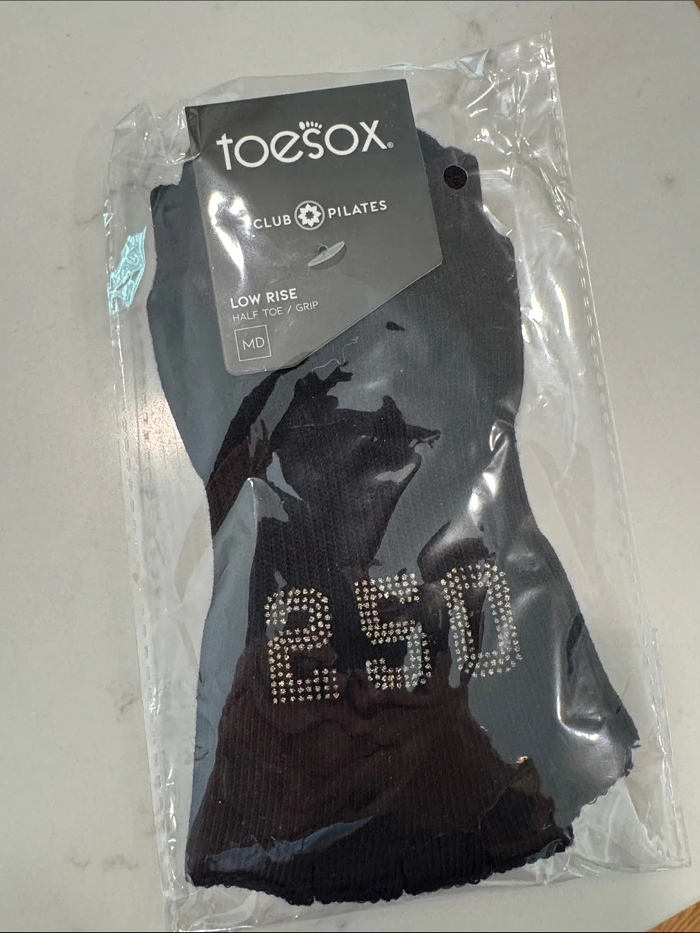 toesox Black Low Rise Half-Toe Grip Socks with Rhinestone '250'